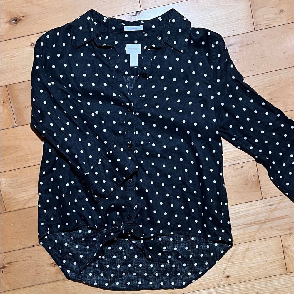 Chico's linen Black and White Polka Dot Blouse
